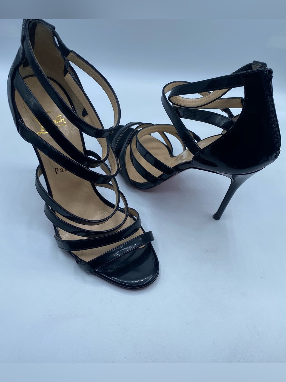 Christian Louboutin Mariniere Black Patent Strappy  Sandals